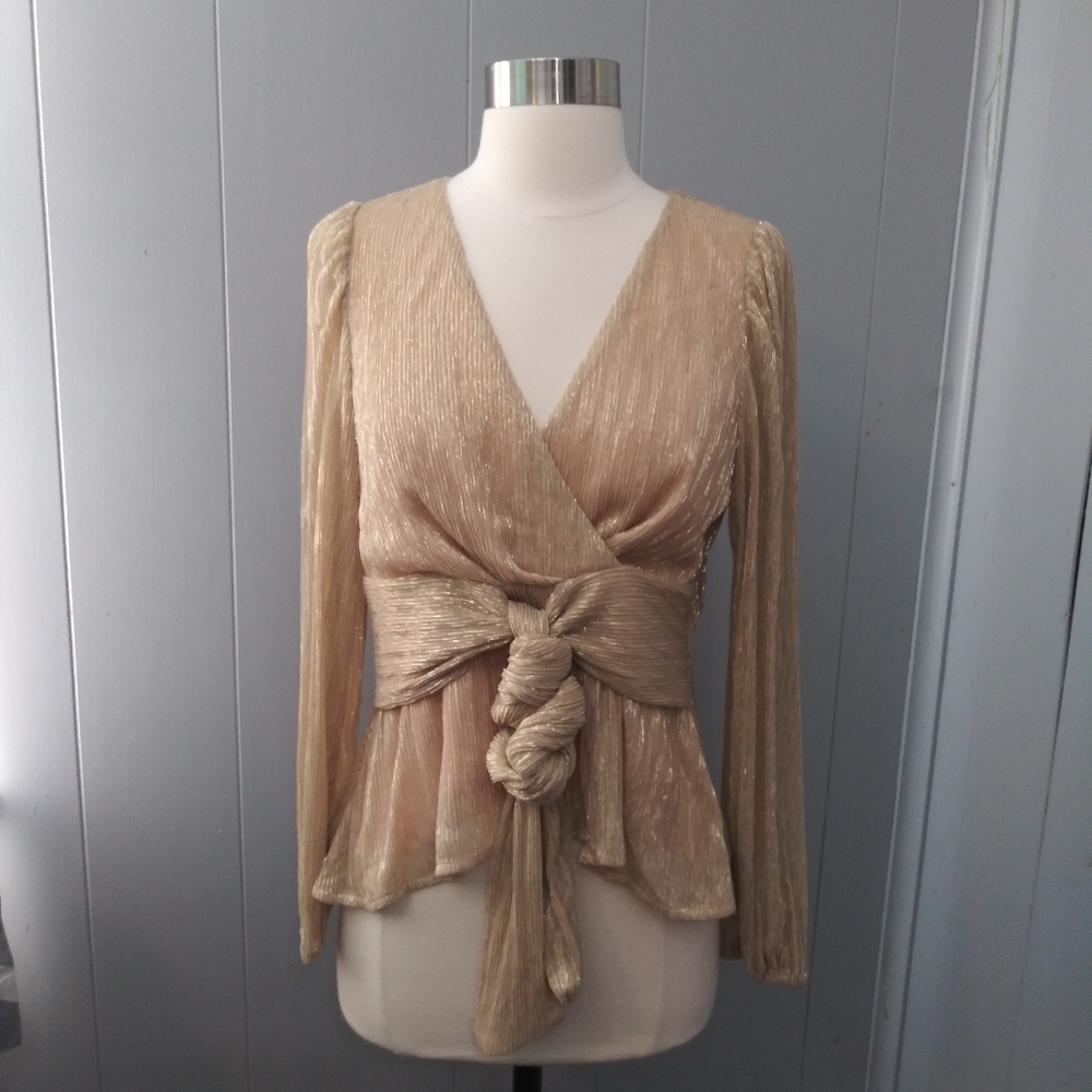 Foxiedox Juno Metallic Tie Front Pleated Blouse S